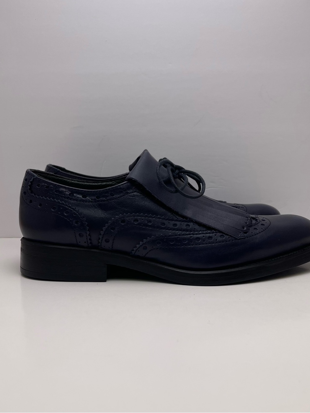 Boemos Women’s Indigo Leather Fringe Kiltie Brogue Wingtip Oxford Lace-Up EU38 - Picture 13 of 16